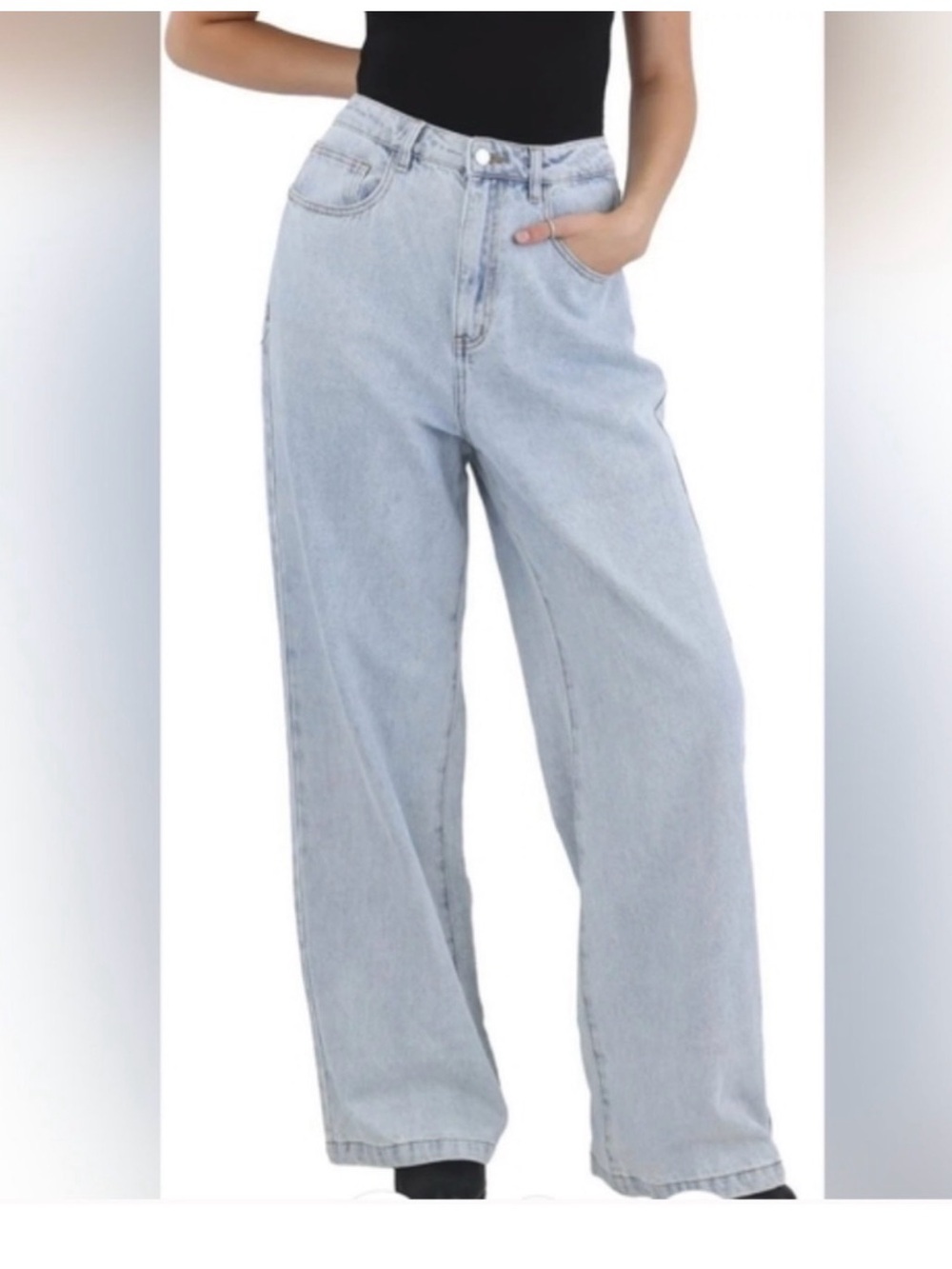 Weworewhat Wide Leg High-Rise Jeans - Light Blue